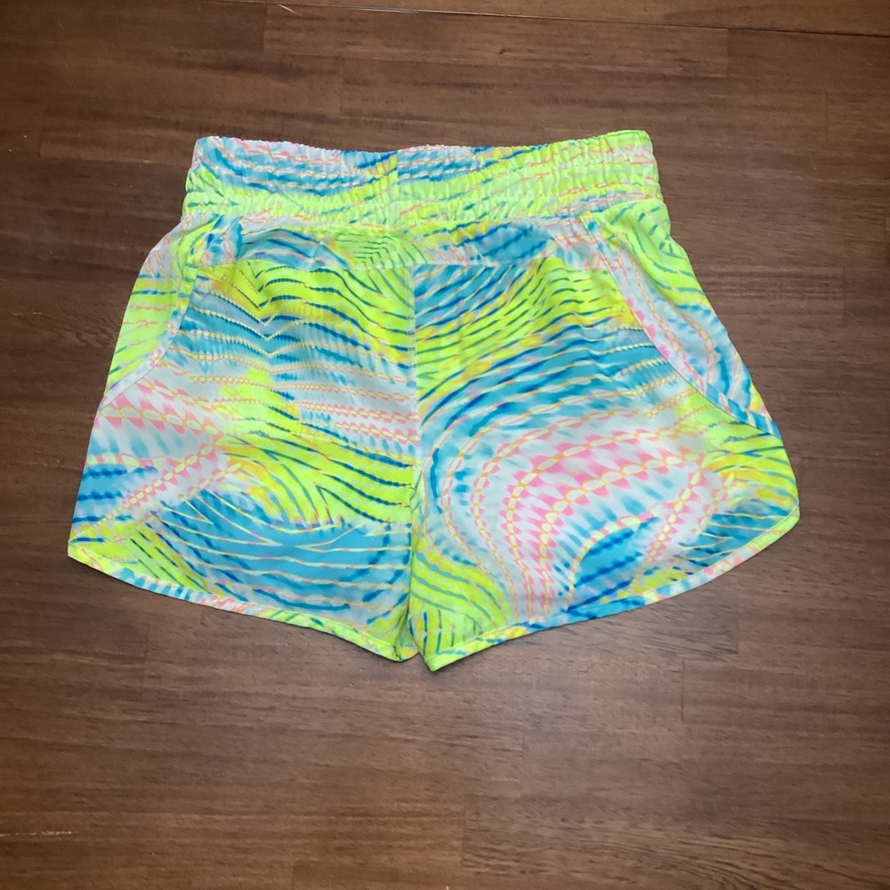 Avia Womens Neon Tie Dye Running Shorts Built-in Liner Yellow Blue Small 4-6 - Picture 2 of 8